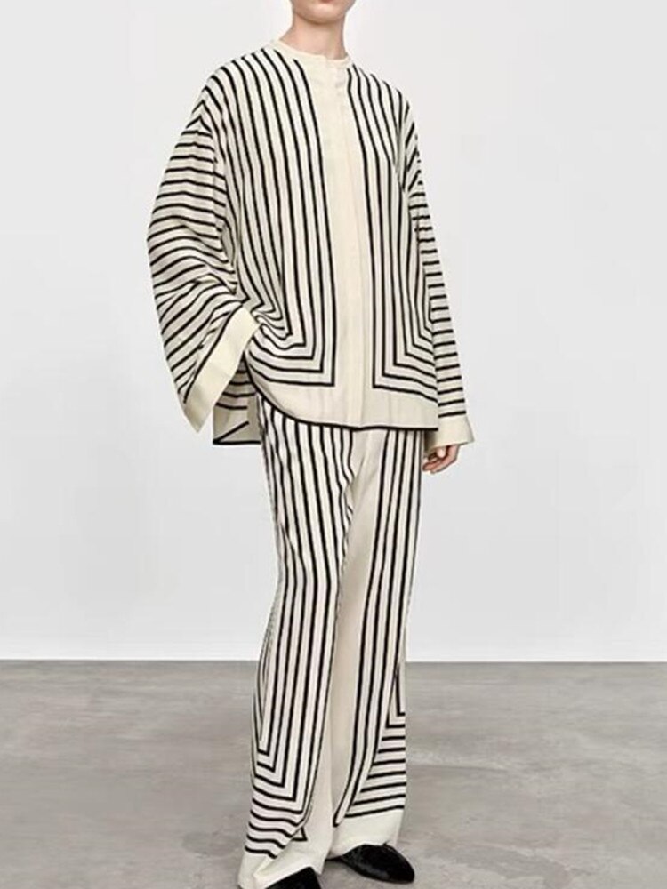2022-Spring-Women-Silk-Blouses-Stripes-Long-Sleeve-Loose-Covered-Buttons-Chemise-O-neck-Female-Shirts