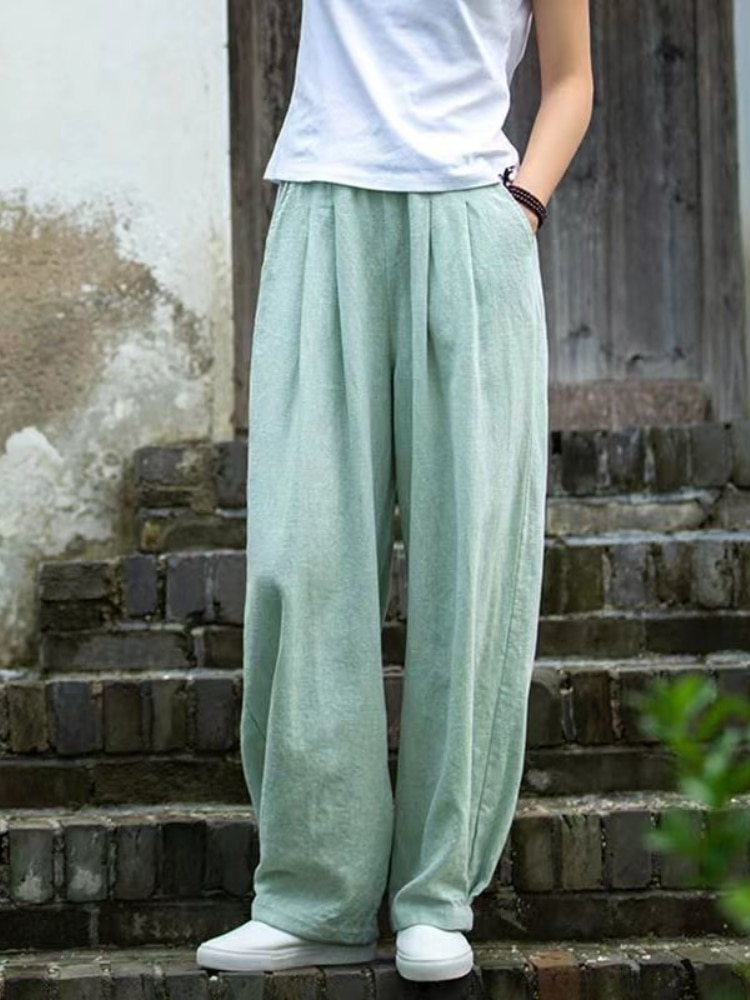 2023-Cotton-Hemp-Elegant-Woman-Trousers-Chinese-Style-Fashion-Trend-Baggy-Pants-Black-Vintage-Elastic-Waist-1