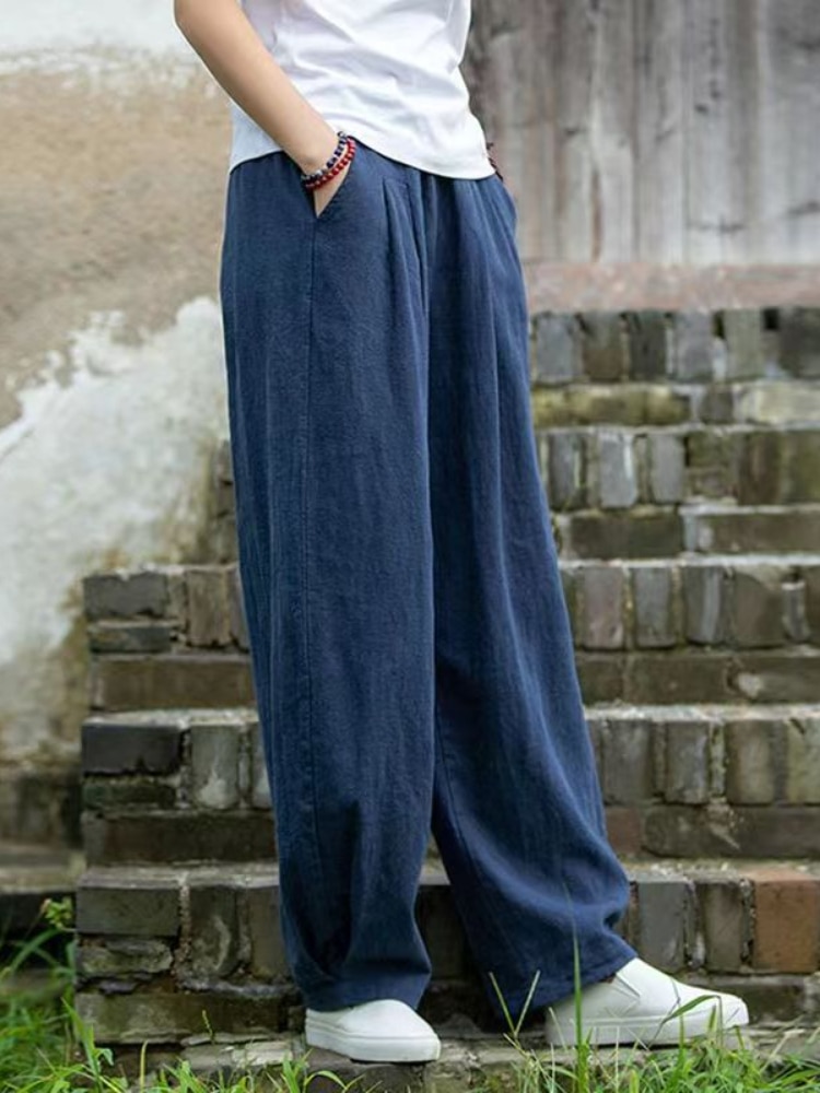 2023-Cotton-Hemp-Elegant-Woman-Trousers-Chinese-Style-Fashion-Trend-Baggy-Pants-Black-Vintage-Elastic-Waist-5