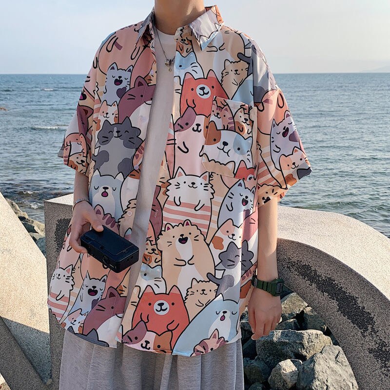 Deeptown-Kawaii-Button-Up-Shirt-Animal-Cat-Print-Blouse-Women-Japan-Style-2023-Summer-Hawaii-Graphic