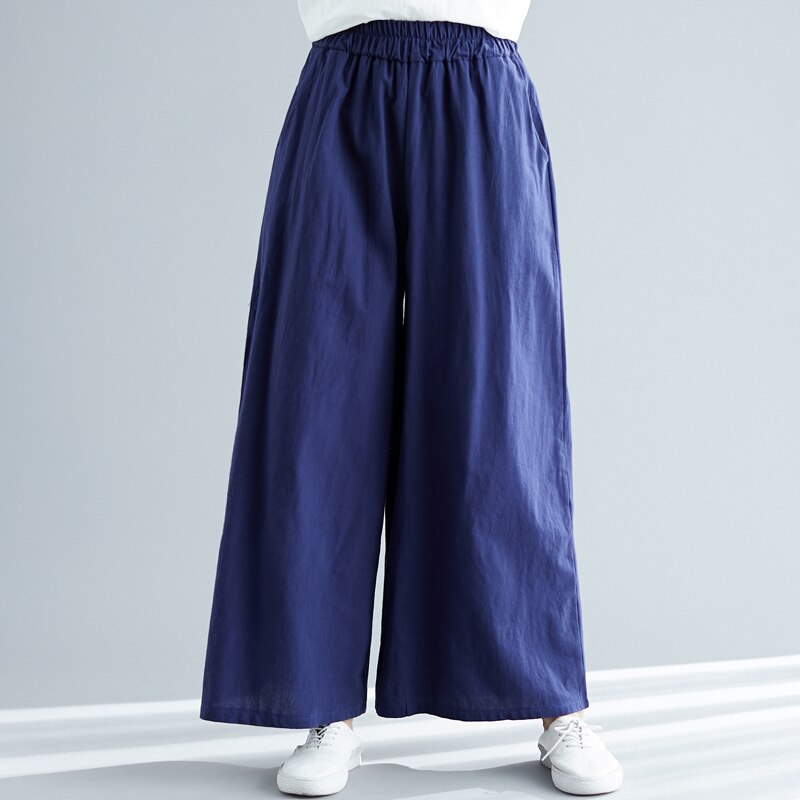 New-Spring-Women-cotton-linen-pants-2023-Autunm-casual-wide-leg-pants-Plus-size-trousers-black-1