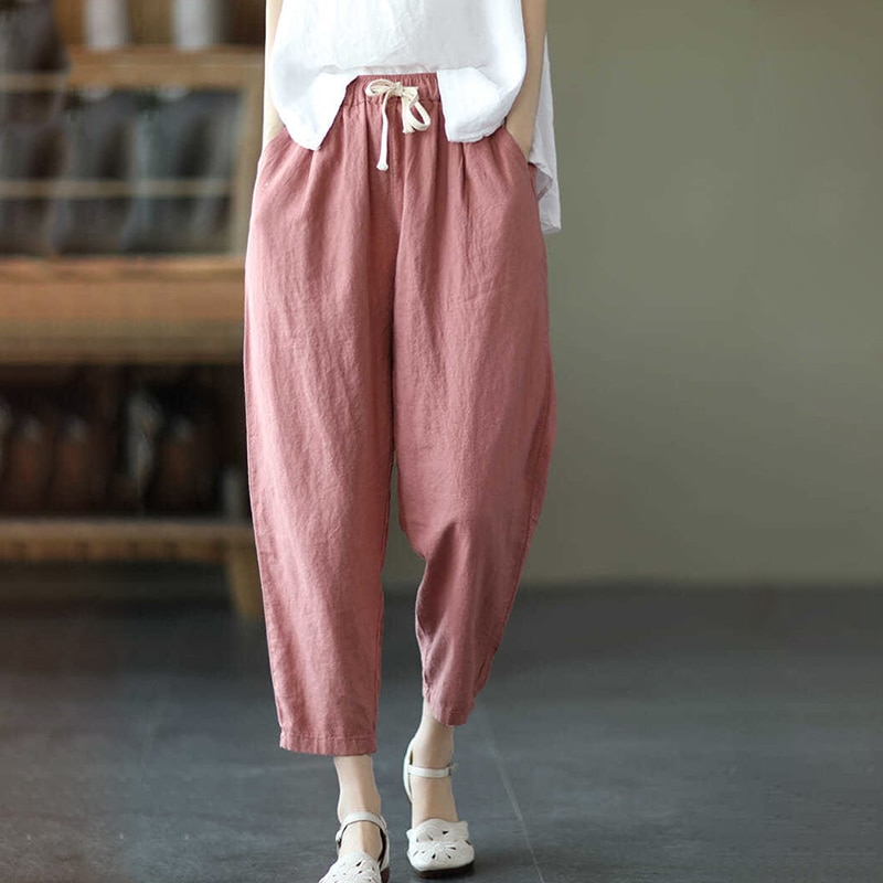 Rimocy-2022-Summer-Casual-Cotton-Linen-Pants-Women-Retro-Pockets-Loose-Harem-Pants-Woman-Solid-Elastic