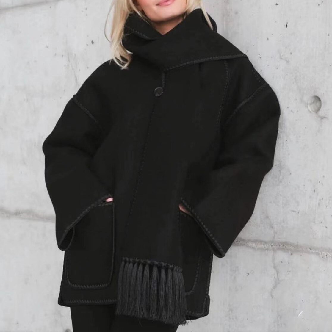 Women-Single-Breasted-Jacket-Autumn-Winter-Black-Scarf-Collar-Wool-Embroidery-White-Fringed-Cardigan-Female-Contrast-2